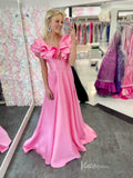 Silky Satin Prom Dresses Ruffled V-Neck Formal Dress with Slit FD3984