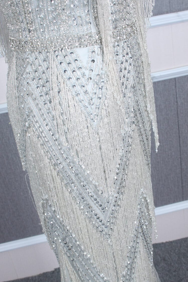 Silver Beaded Mermaid Prom Dresses Plunging V-neck Pageant Dress FD2465-Evening Dresses 2025 -Viniodress-Silver-US 2-