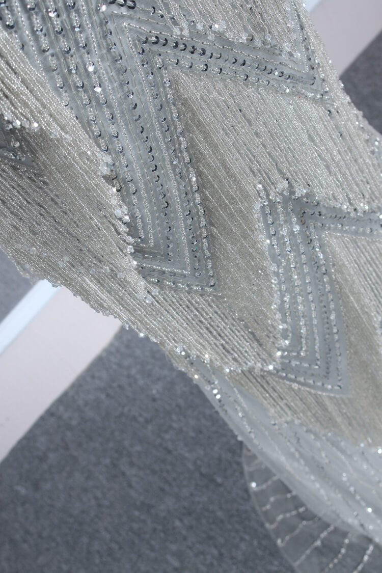 Silver Beaded Mermaid Prom Dresses Plunging V-neck Pageant Dress FD2465-Evening Dresses 2025 -Viniodress-Silver-US 2-