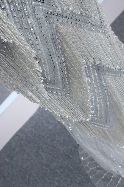 Silver Beaded Mermaid Prom Dresses Plunging V-neck Pageant Dress FD2465-Evening Dresses 2025 -Viniodress-Silver-US 2-