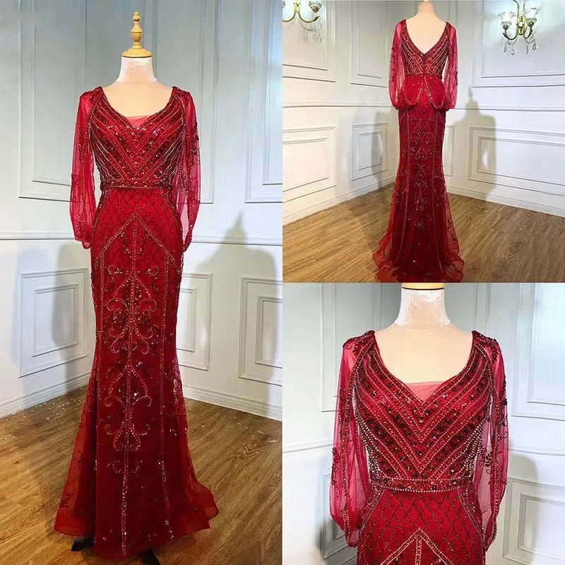 Silver Beaded Prom Dresses Sheath 20s Evening Dress Kimono Sleeves FD2610-Evening Dresses 2025 -VINIODRESS-Red-US2-