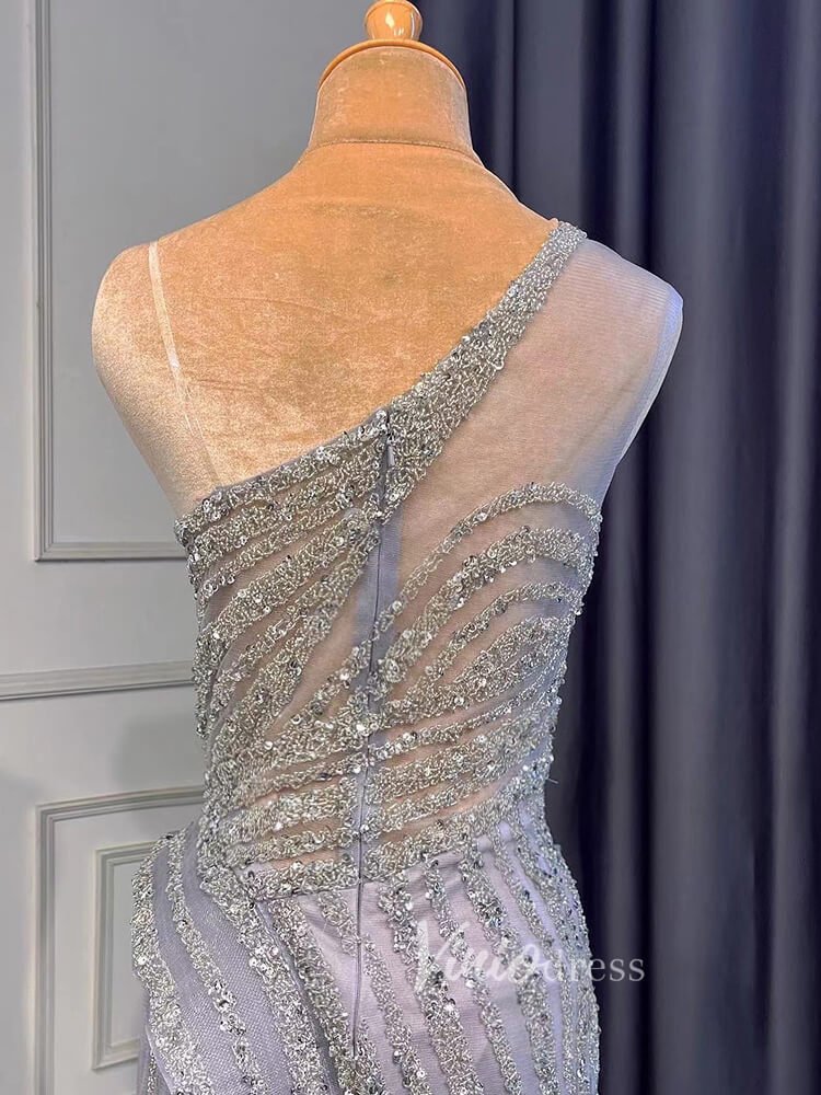 Silver Beaded Prom Dressses One Shoulder Sheath Evening Dress 20008-Evening Dresses 2025 -Viniodress-As Picture-US 2-