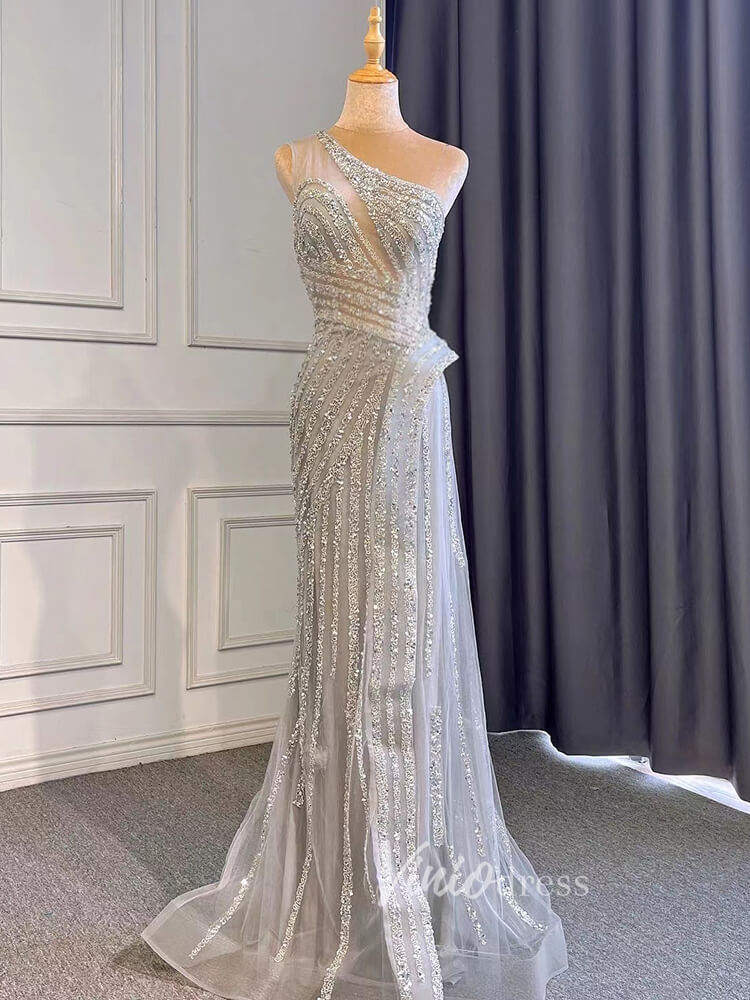 Silver Beaded Prom Dressses One Shoulder Sheath Evening Dress 20008 Viniodress Silver Beaded Prom Dressses One Shoulder Sheath Evening Dress 20008 Viniodress