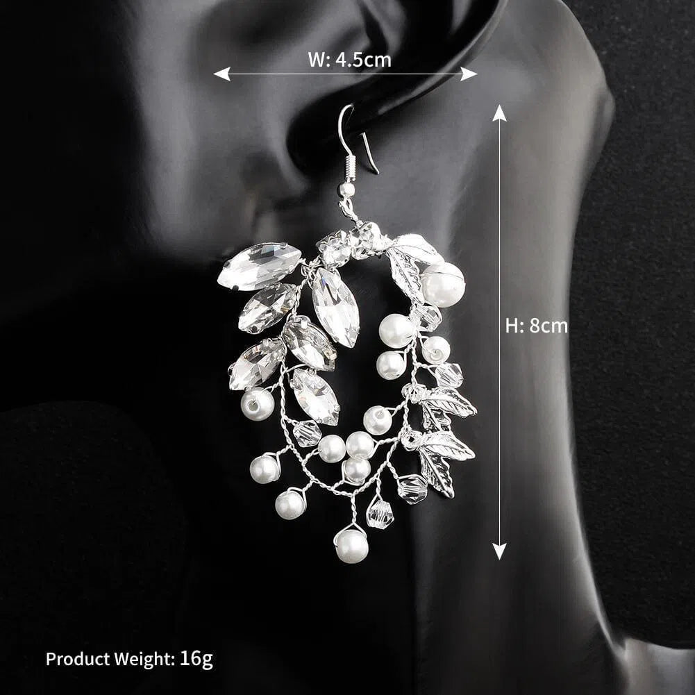 Silver Crystal and Pearl Hoop Earrings AC1048-Bridal Jewelry-Viniodress-Earrings-Viniodress