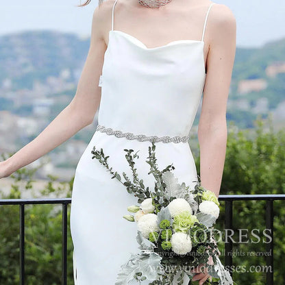 Silver Crystal Bridal Sashes Viniodress AC1045-Sashes & Belts 2025 -Viniodress-Silver-