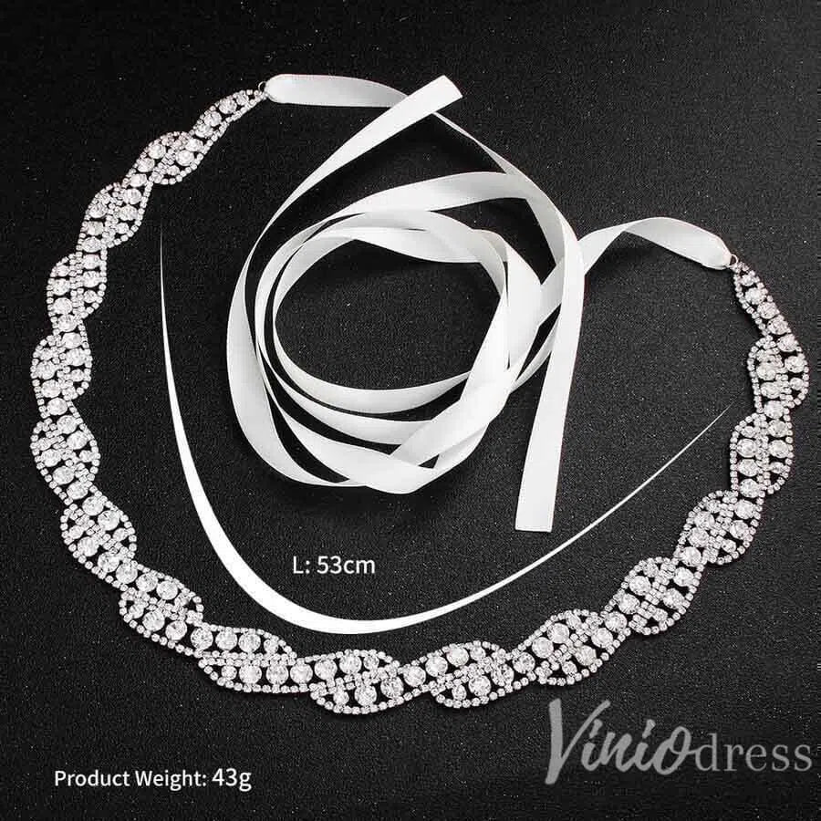 Silver Crystal Bridal Sashes Viniodress AC1045-Sashes & Belts 2025 -Viniodress-Silver-