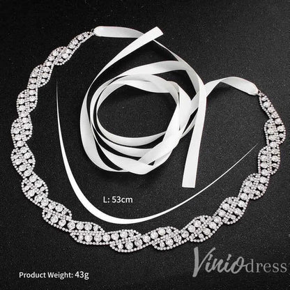 Silver Crystal Bridal Sashes Viniodress AC1045-Sashes & Belts 2025 -Viniodress-Silver-