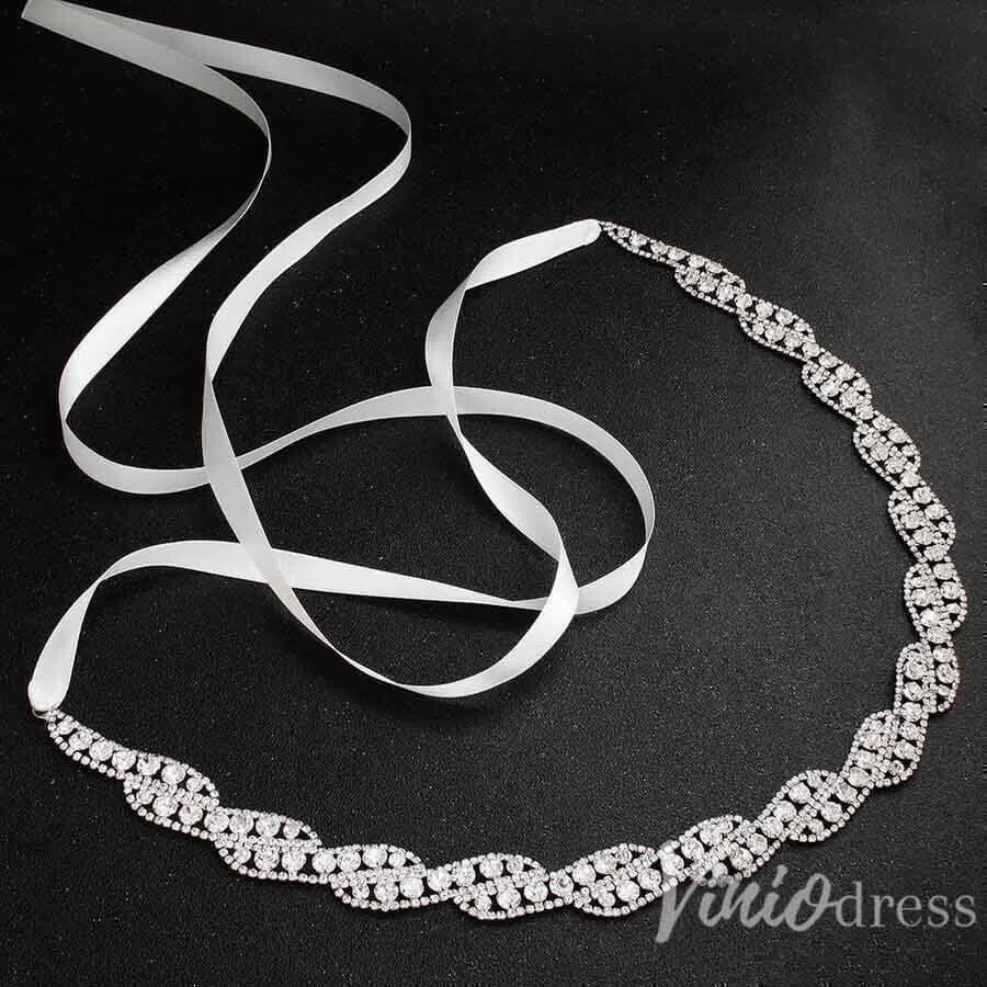 Silver Crystal Bridal Sashes Viniodress AC1045-Sashes & Belts 2025 -Viniodress-Silver-