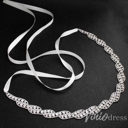 Silver Crystal Bridal Sashes Viniodress AC1045-Sashes & Belts 2025 -Viniodress-Silver-