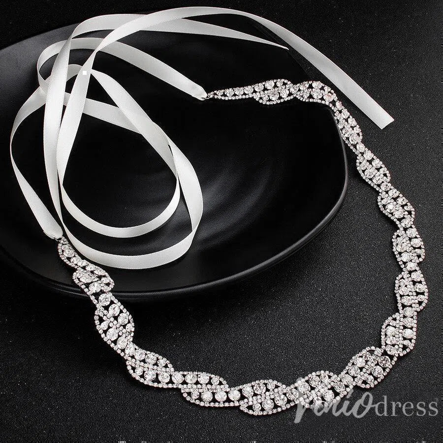 Silver Crystal Bridal Sashes Viniodress AC1045-Sashes & Belts 2025 -Viniodress-Silver-
