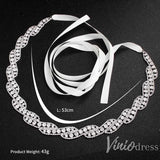 Silver Crystal Bridal Sashes Viniodress AC1045-Sashes & Belts-Viniodress-Silver-Viniodress