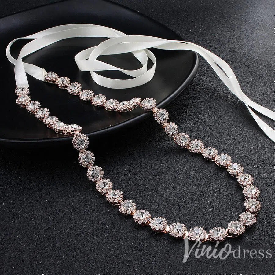 Silver Crystal Bridal Sashes Viniodress ACC1151-Sashes & Belts 2025 -Viniodress-Rose Gold-