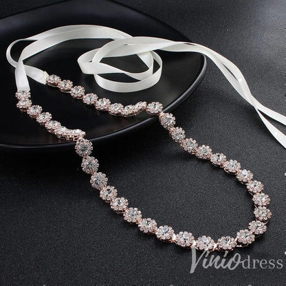 Silver Crystal Bridal Sashes Viniodress ACC1151-Sashes & Belts 2025 -Viniodress-Rose Gold-