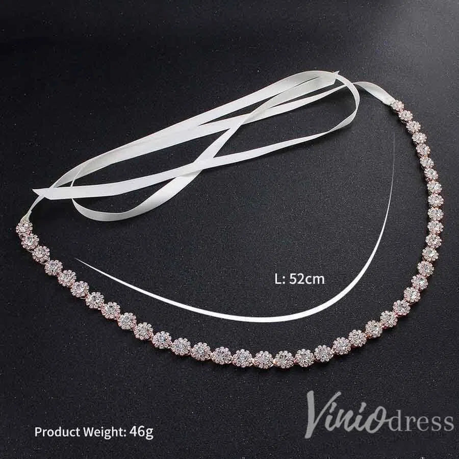 Silver Crystal Bridal Sashes Viniodress ACC1151-Sashes & Belts 2025 -Viniodress-Rose Gold-