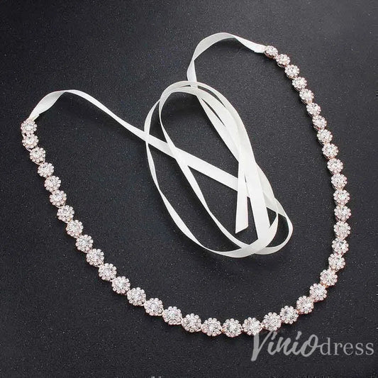 Silver Crystal Bridal Sashes Viniodress ACC1151-Sashes & Belts 2025 -Viniodress-Rose Gold-
