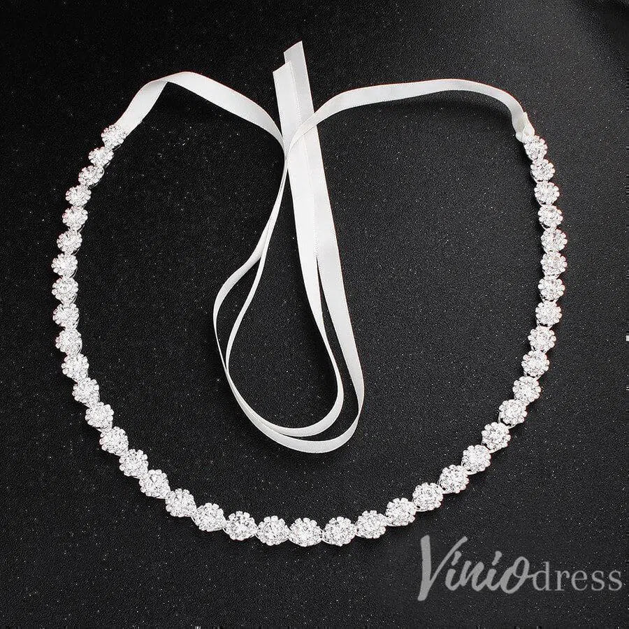 Silver Crystal Bridal Sashes Viniodress ACC1151-Sashes & Belts 2025 -Viniodress-Silver-