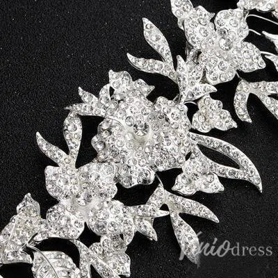 Silver Crystal Floral Bridal Sash with Ivory Ribbon ACC1144-Sashes & Belts 2025 -Viniodress-Silver-