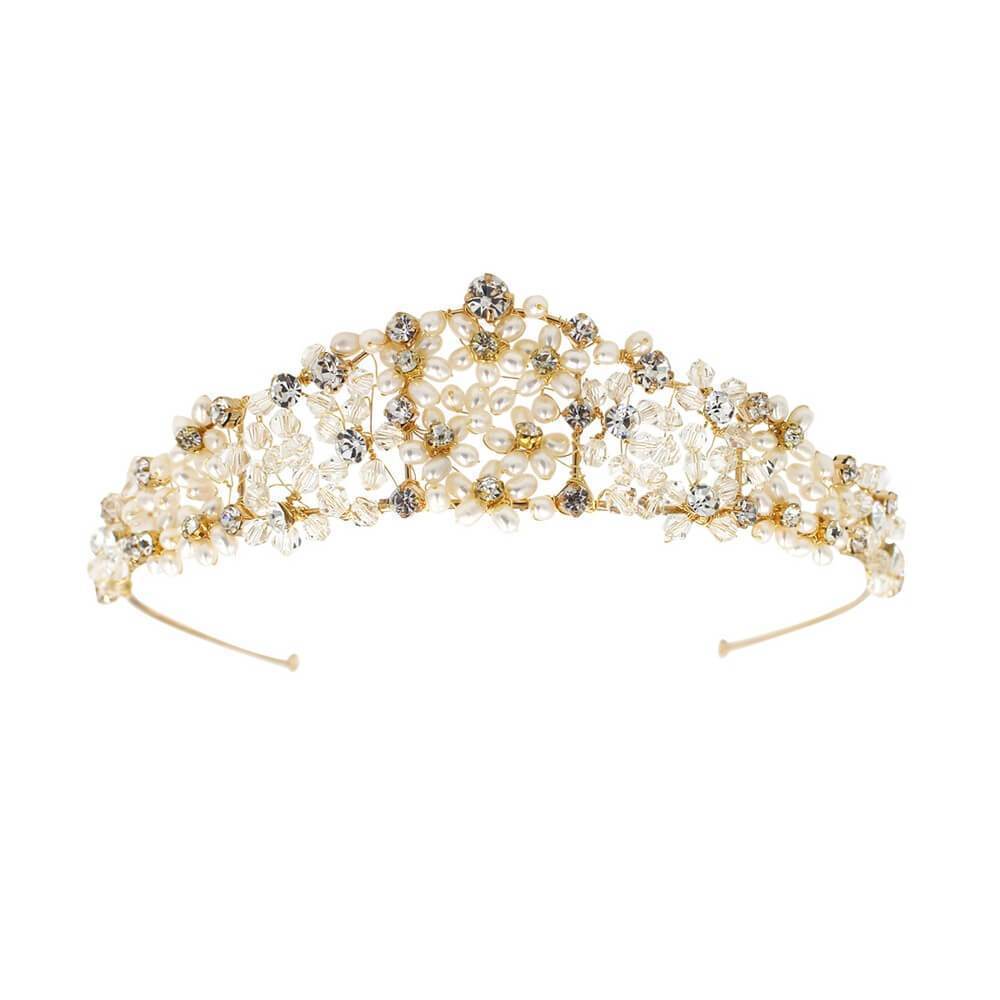 Silver Crystal Pearls Wedding Tiara AC1115-Headpieces 2025 -Viniodress-Gold-