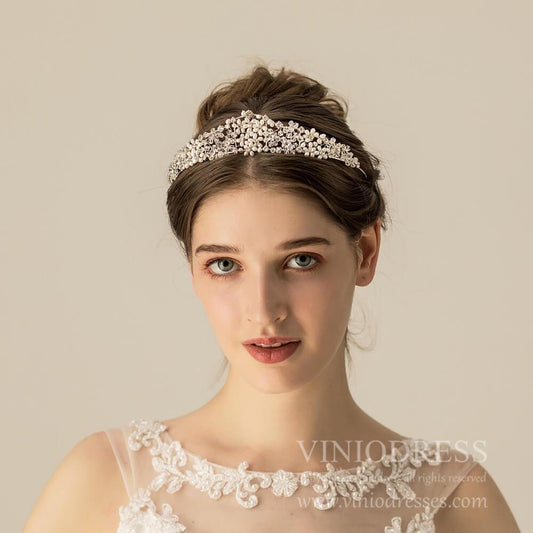 Silver Crystal Pearls Wedding Tiara AC1115-Headpieces 2025 -Viniodress-Silver-
