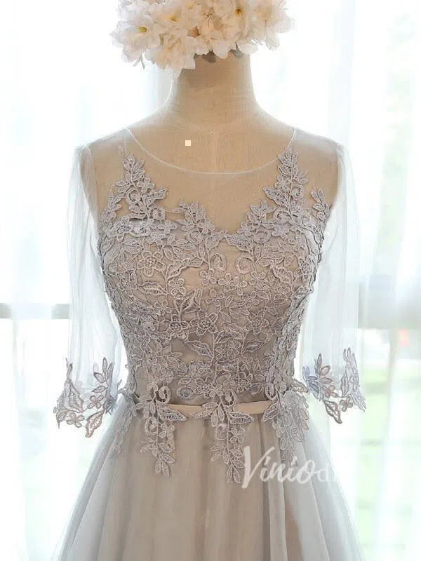 Silver Grey Mother of the Bride Dresses with Sleeves FD1326-formal dresses 2025 -Viniodress-Silver-Custom Size-
