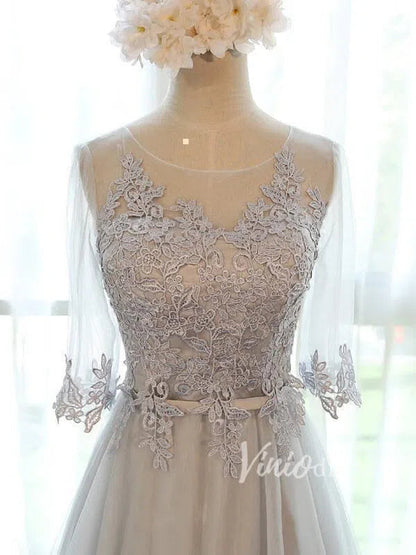 Silver Grey Mother of the Bride Dresses with Sleeves FD1326-formal dresses 2025 -Viniodress-Silver-Custom Size-