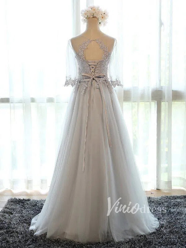 Silver Grey Mother of the Bride Dresses with Sleeves FD1326-formal dresses 2025 -Viniodress-Silver-Custom Size-