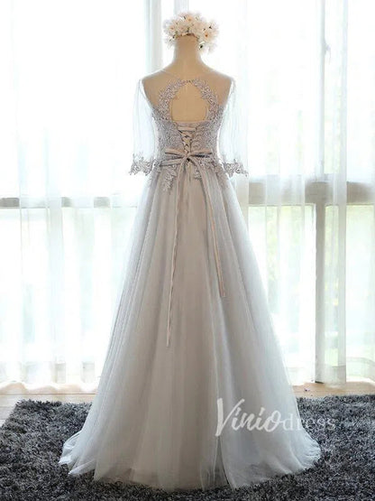 Silver Grey Mother of the Bride Dresses with Sleeves FD1326-formal dresses 2025 -Viniodress-Silver-Custom Size-