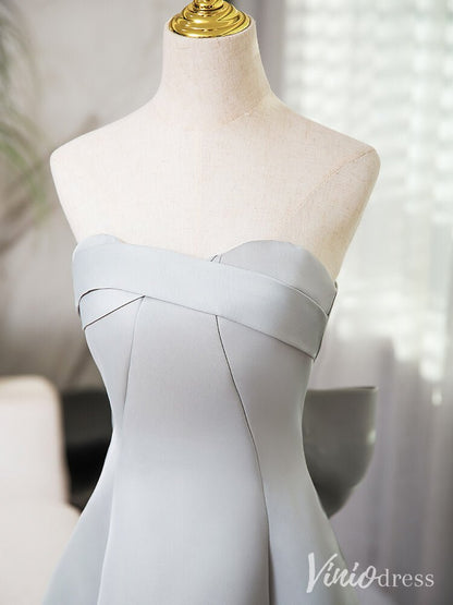 Silver Grey Smooth Satin Prom Dresses Strapless Bow-Tie Formal Dress AD1363-prom dresses 2025 -Viniodress-Silver-Custom Size-