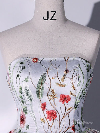 Silver Lace Applique Prom Ball Gown Strapless Floral Quinceanera Dresses BG063-prom dresses 2025 -Viniodress-Silver-Custom Size-