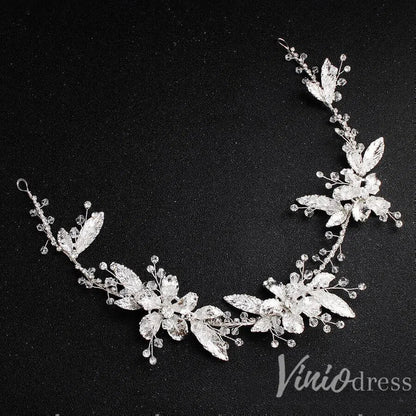 Silver Leaf Bridal Headband with Crystals AC1086-Headpieces 2025 -Viniodress-Silver-