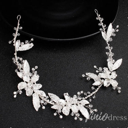 Silver Leaf Bridal Headband with Crystals AC1086-Headpieces 2025 -Viniodress-Silver-