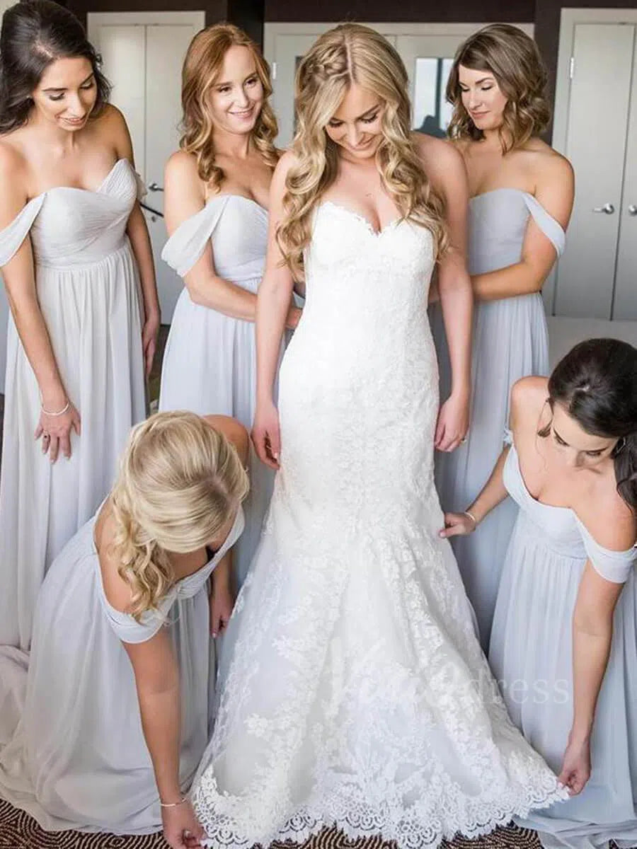 Silver Long Chiffon Bridesmaid Dresses Off the Shoulder VB1019-bridesmaid dresses 2025 -Viniodress-Silver-Custom Size-