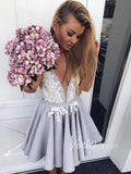 Short Prom Dresses 2025 Silver Mini V Neck Homecoming Dresses with Straps SD1087-homecoming dresses-Viniodress-Silver-Custom Size-Viniodress