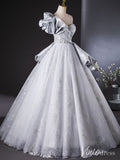 Silver One Shoulder Ruffled Quinceanera Dresses with Overskirt Lace Ball Gown AD1381-prom dresses-Viniodress-Viniodress