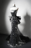 Silver Sequin Mermaid Prom Dresses Strapless Bow Tie Evening Dress AD1210-prom dresses-Viniodress-Viniodress