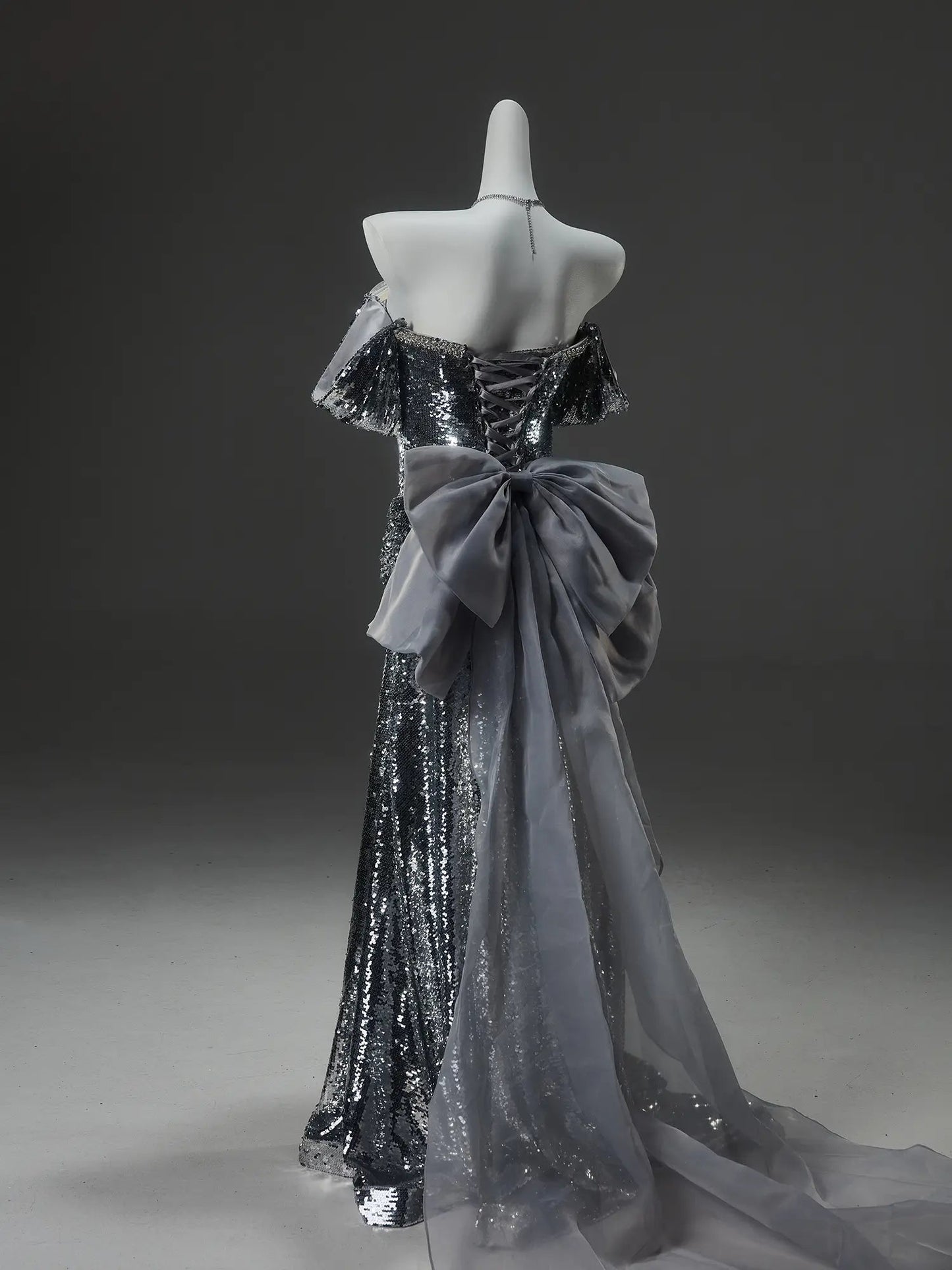 Silver Sequin Sheath Prom Dresses with Bow-Tie & Rhinestone Neckline - CQ0138-Couture Gown 2025 -Viniodress-Silver-Custom Size-