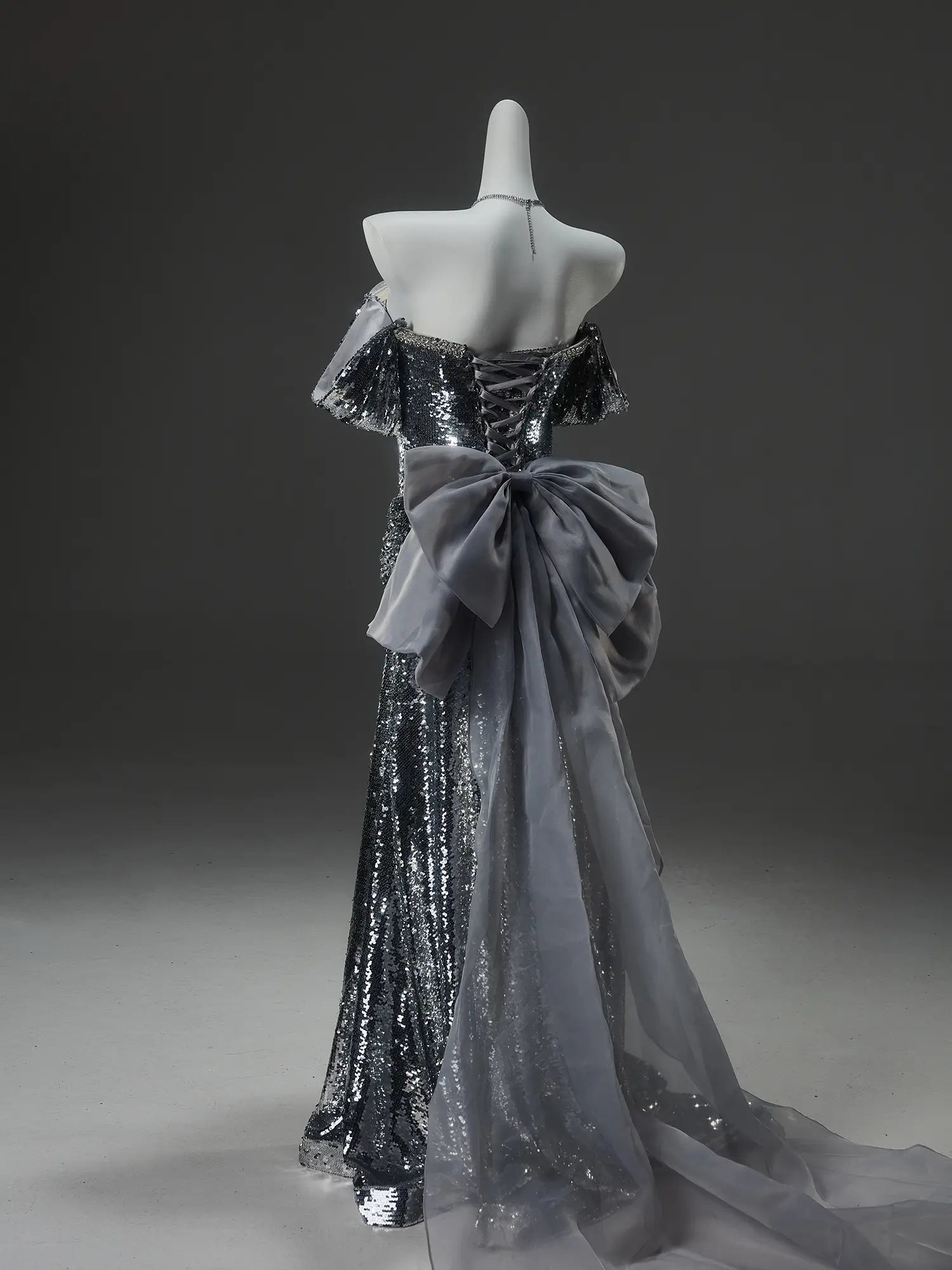 Silver Sequin Sheath Prom Dresses with Bow-Tie & Rhinestone Neckline - CQ0138-Couture Gown 2025 -Viniodress-Silver-Custom Size-