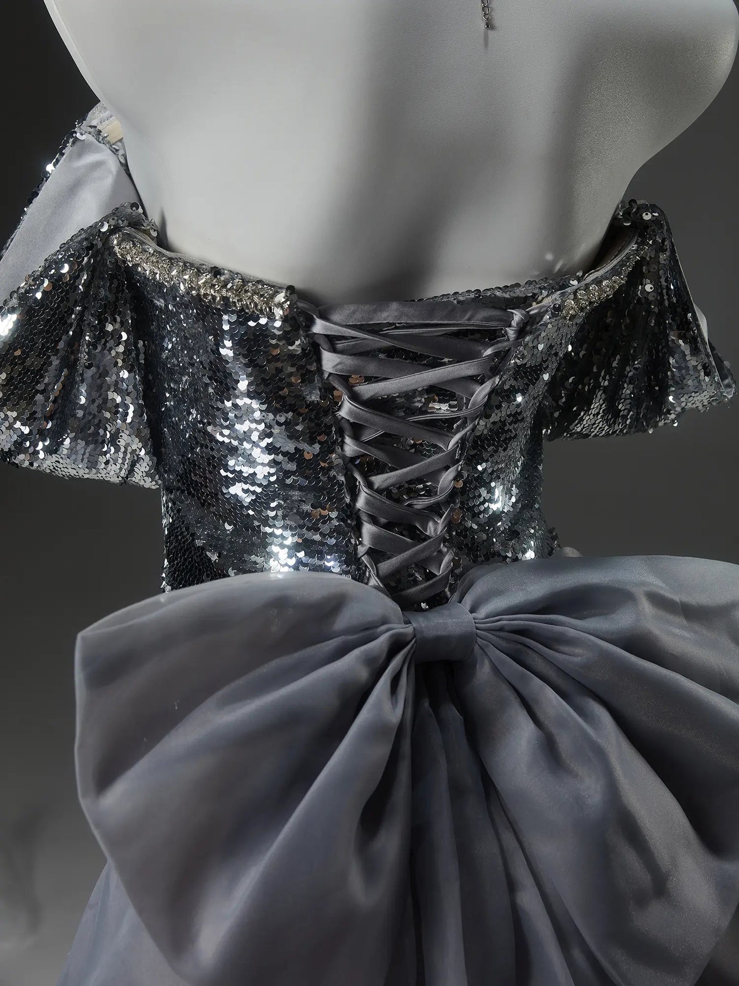 Silver Sequin Sheath Prom Dresses with Bow-Tie & Rhinestone Neckline - CQ0138-Couture Gown 2025 -Viniodress-Silver-Custom Size-