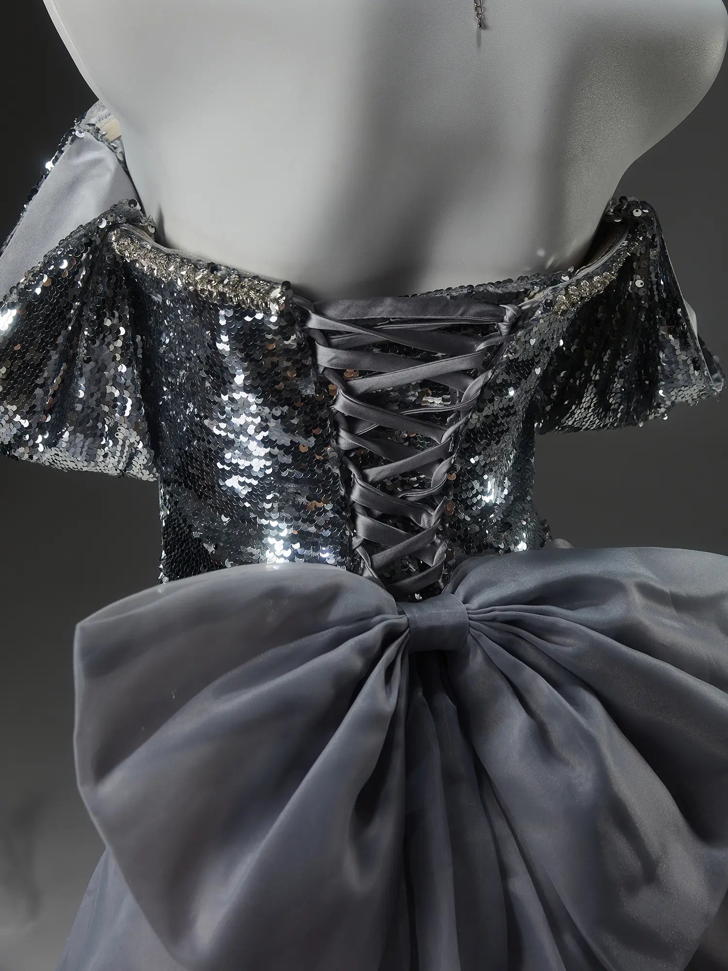 Silver Sequin Sheath Prom Dresses with Bow-Tie & Rhinestone Neckline - CQ0138-Couture Gown 2025 -Viniodress-Silver-Custom Size-