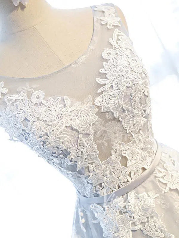 Silver Sleeveless Lace Bridesmaid Dresses FD1330-formal dresses 2025 -Viniodress-Silver-Custom Size-