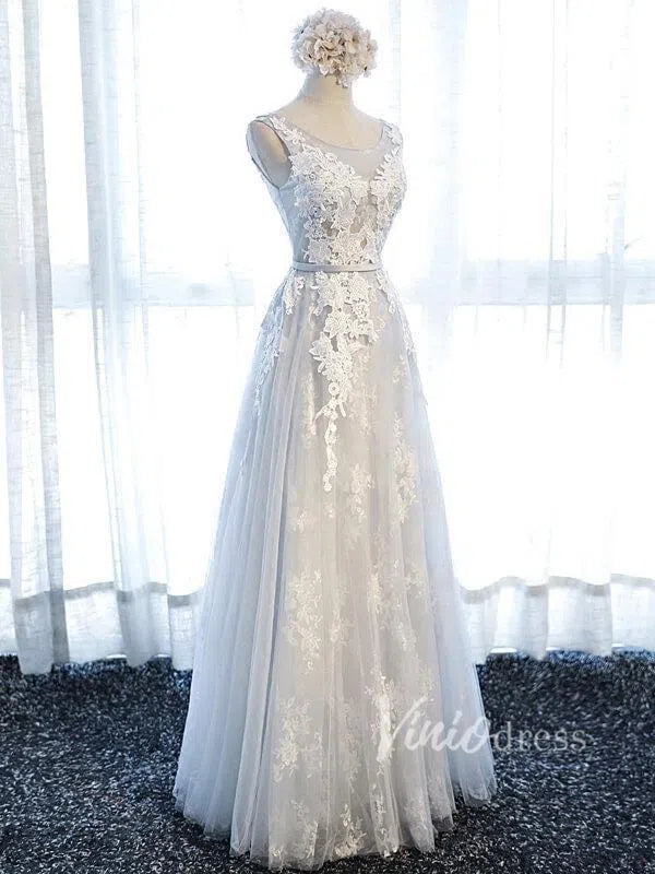 Silver Sleeveless Lace Bridesmaid Dresses FD1330-formal dresses-Viniodress-Viniodress