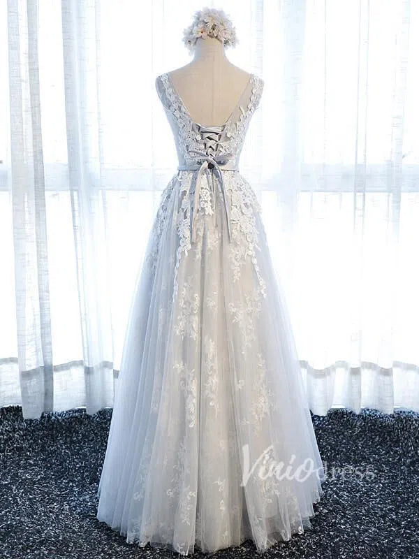 Silver Sleeveless Lace Bridesmaid Dresses FD1330-formal dresses-Viniodress-Viniodress