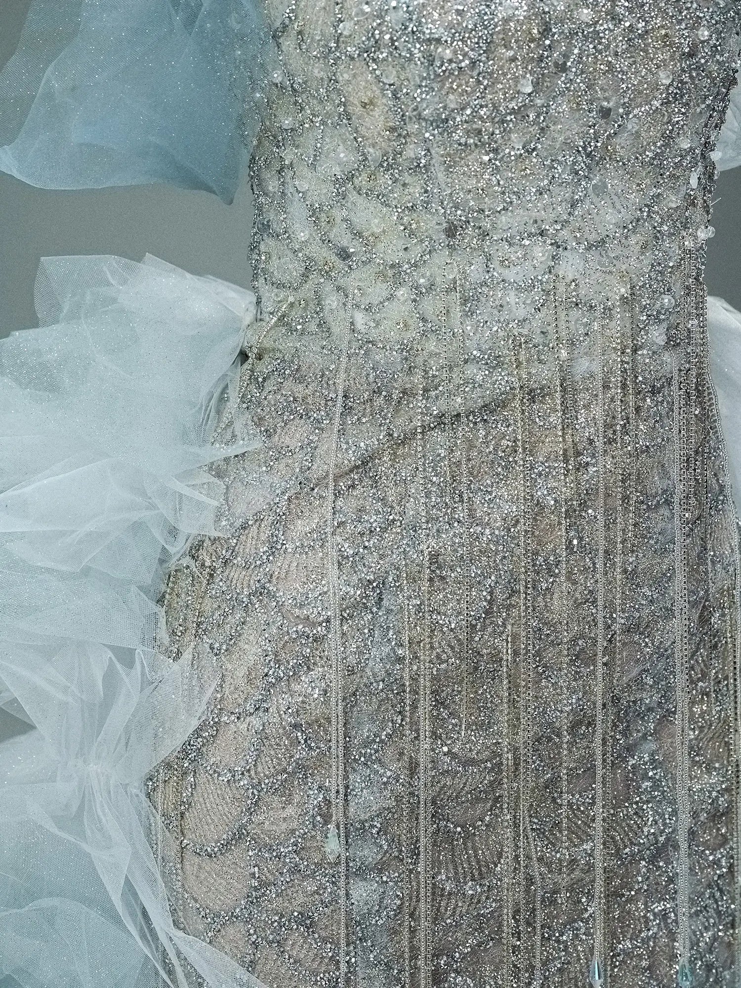 Silver Sparkly Lace Prom Dresses with Blue Ruffled Overskirt & Sweetheart Neckline - CQ0123-Couture Gown 2025 -Viniodress-Silver-Custom Size-