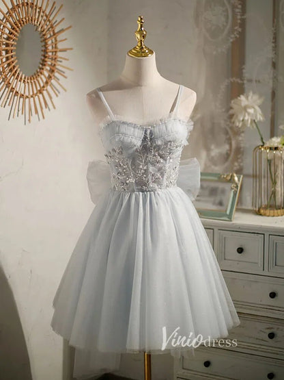 Silver Tulle Homecoming Dresses A-line Short Graduation Dress SD1463-Dresses 2025 -Viniodress-Silver-Custom Size-