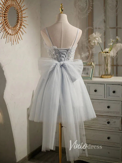 Silver Tulle Homecoming Dresses A-line Short Graduation Dress SD1463-Dresses 2025 -Viniodress-Silver-Custom Size-