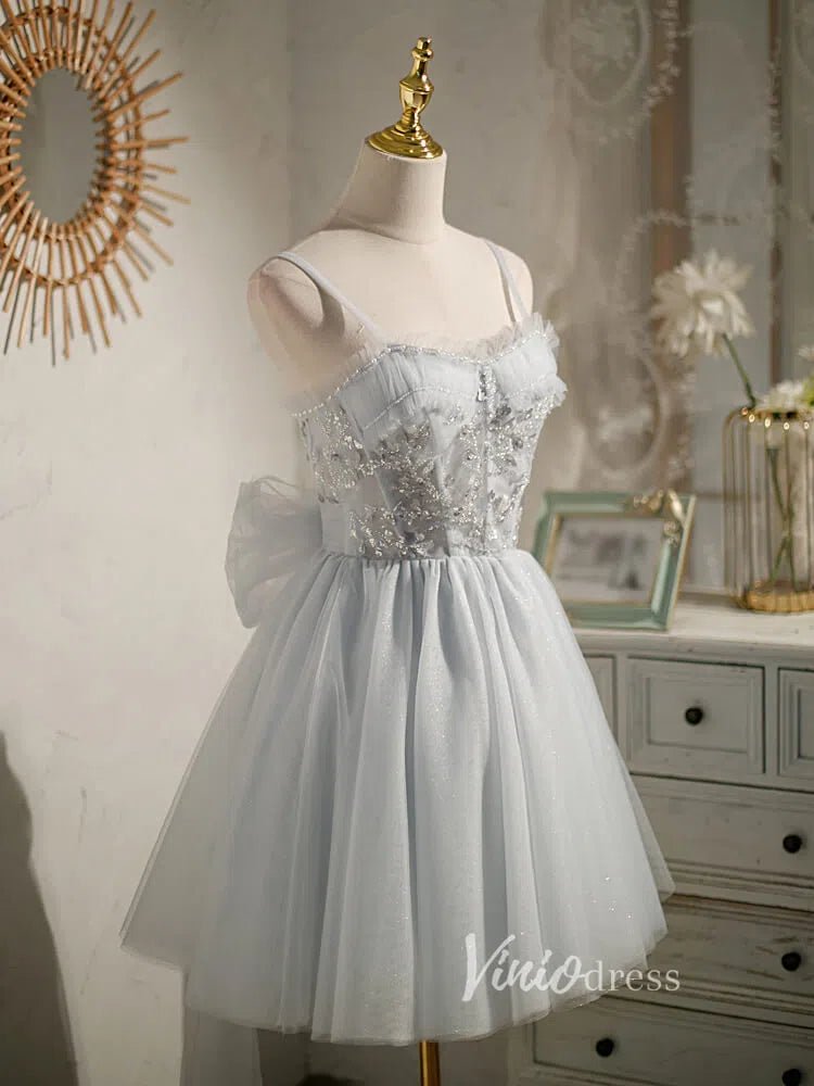 Silver Tulle Homecoming Dresses A-line Short Graduation Dress SD1463-Dresses 2025 -Viniodress-Silver-Custom Size-