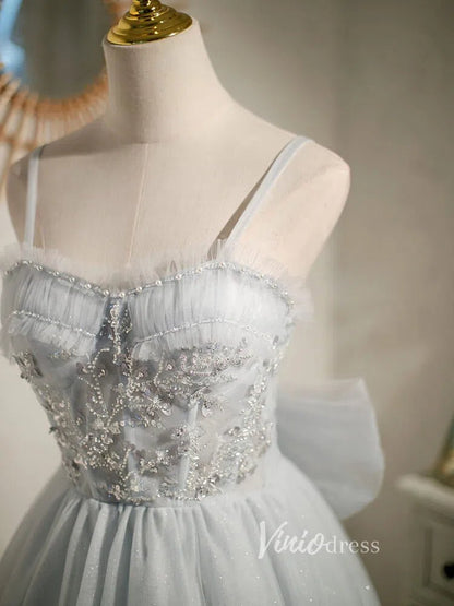 Silver Tulle Homecoming Dresses A-line Short Graduation Dress SD1463-Dresses 2025 -Viniodress-Silver-Custom Size-