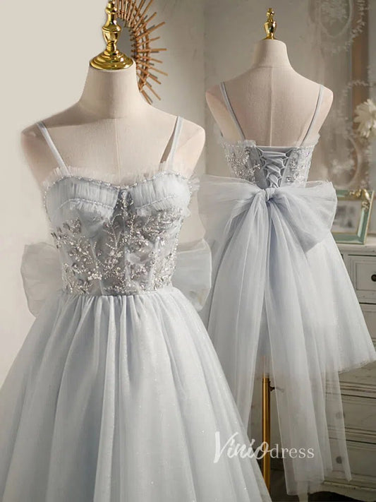 Silver Tulle Homecoming Dresses A-line Short Graduation Dress SD1463-Dresses 2025 -Viniodress-Silver-Custom Size-