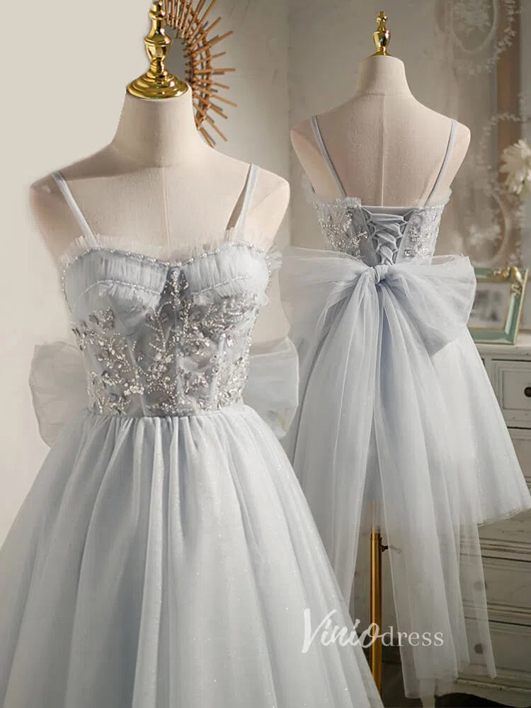 Silver Tulle Homecoming Dresses A-line Short Graduation Dress SD1463-Dresses-Viniodress-Silver-Custom Size-Viniodress