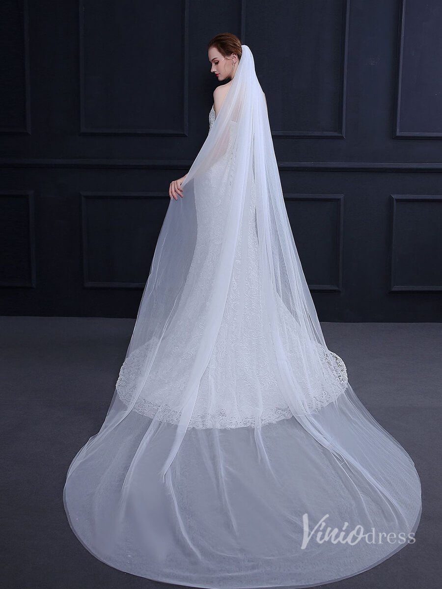 Simple 2 Tier Tulle Cathedral Veil Viniodress TS18015-Bridal Veil 2025 -Viniodress-Ivory-